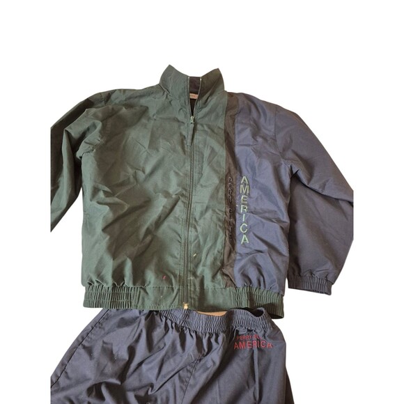 Perry Ellis Mens VTG 90s Tracksuit America 2pc Jacket Pants GRN BLU sz M NEW - Picture 2 of 9